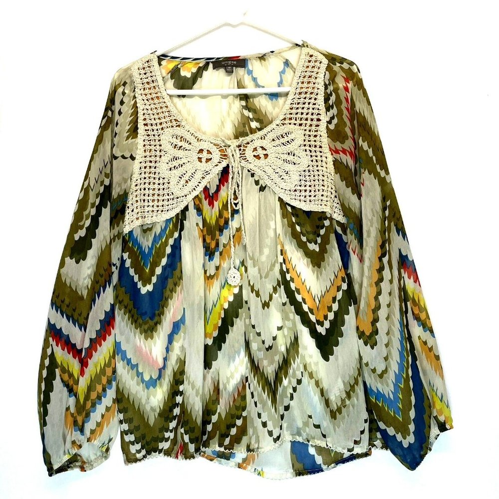 Umgee‎ Womens Size Medium Multicolored Tassels Boho Tunic Top Blouse